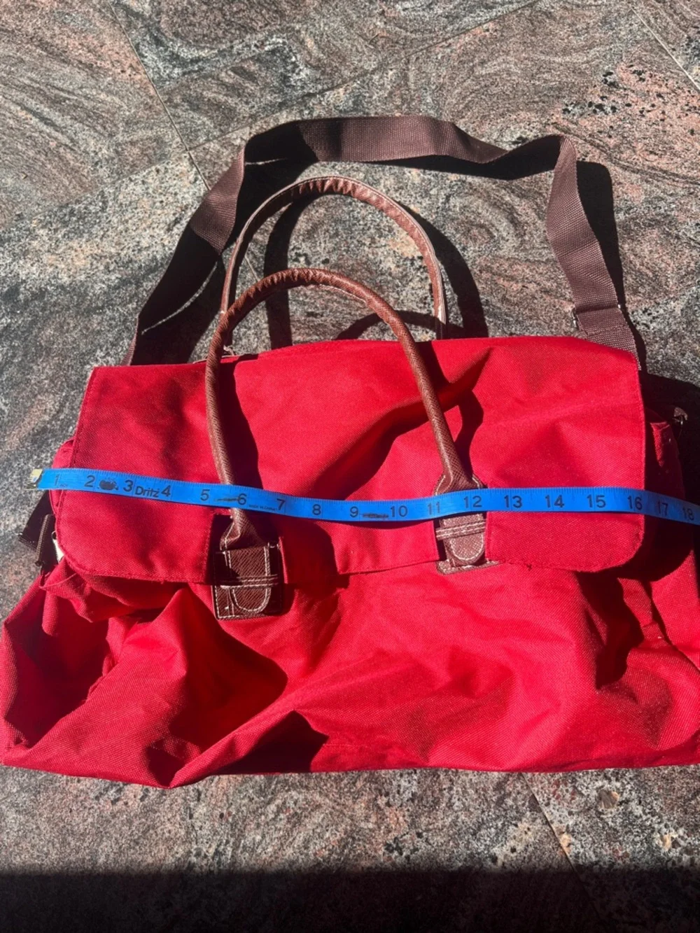Red Men's Travel Tote Bag with Brown Handles